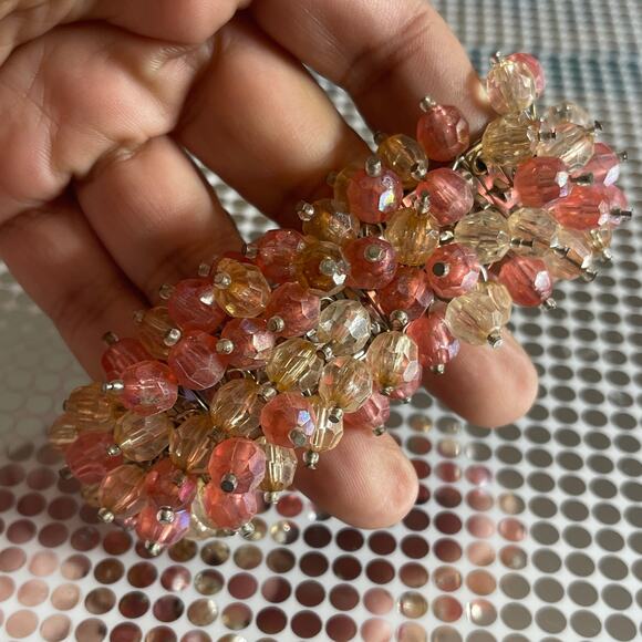 Vintage Silver Tone Stretch Bracelet Covered Acrylic Bead Cluster Wide B#18 - Picture 3 of 7